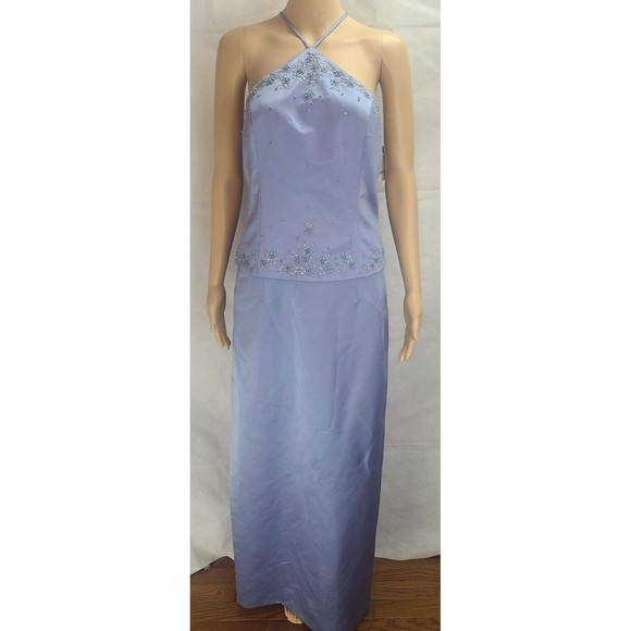 NWT David's Bridal Women's (12) Periwinkle Blue Mock-2 Piece X Neck Prom/Bridal - Picture 2 of 12